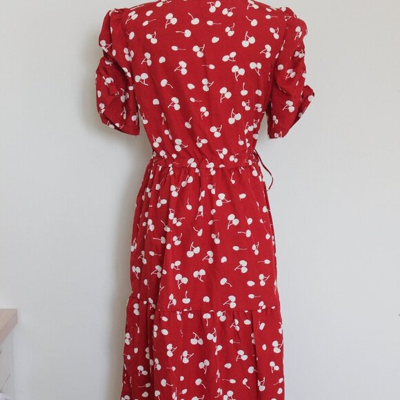 Dark Red Cherry Midi Dress - Picture 2 of 8